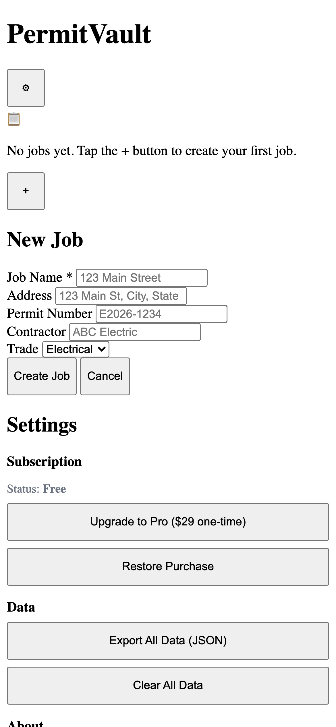 PermitVault Pro main interface